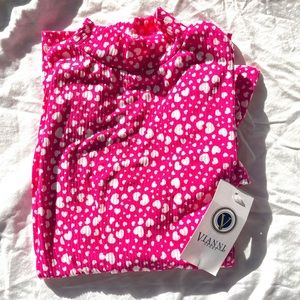 Pink turtle neck and long sleeve shirt with white Heart shapes 💓